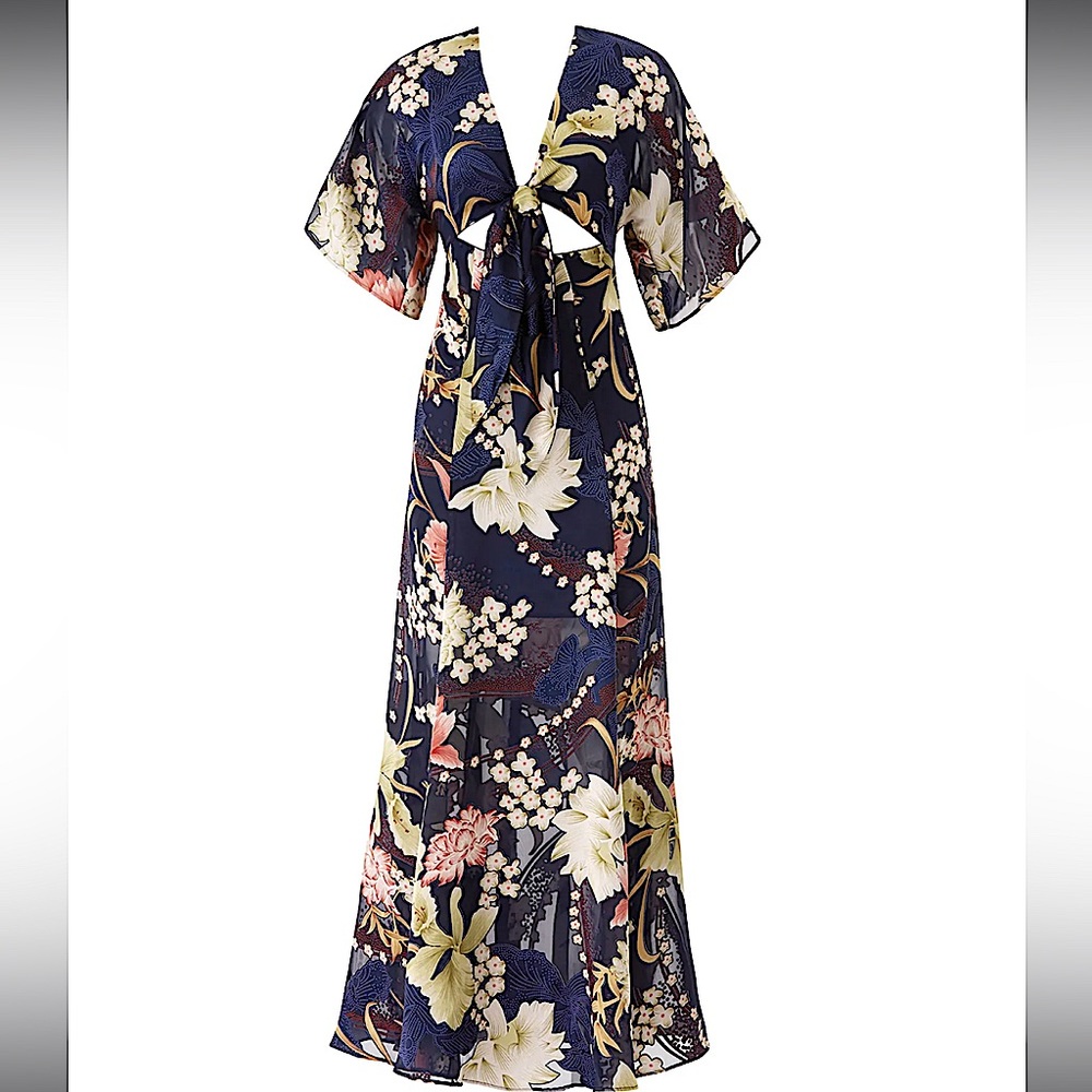 Hutch Maxi Dress Floral Kayla Maxi Kimono Sleeve Tie Front Women’s Size Large